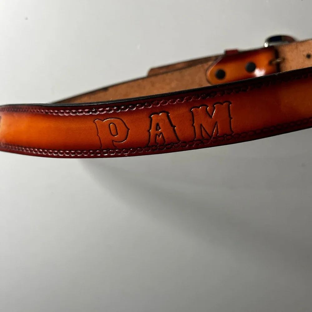 Vintage Handcrafted USA Leather Western Belt Brown Floral Tooled Pam Size 36